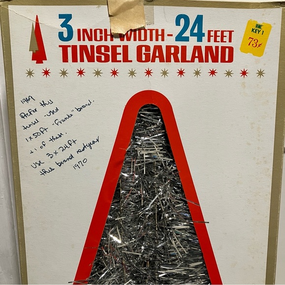 Vintage 60s SS Kresge Co Silver Tinsel Garland 3" Wide x 24 Feet with Box - Picture 3 of 6